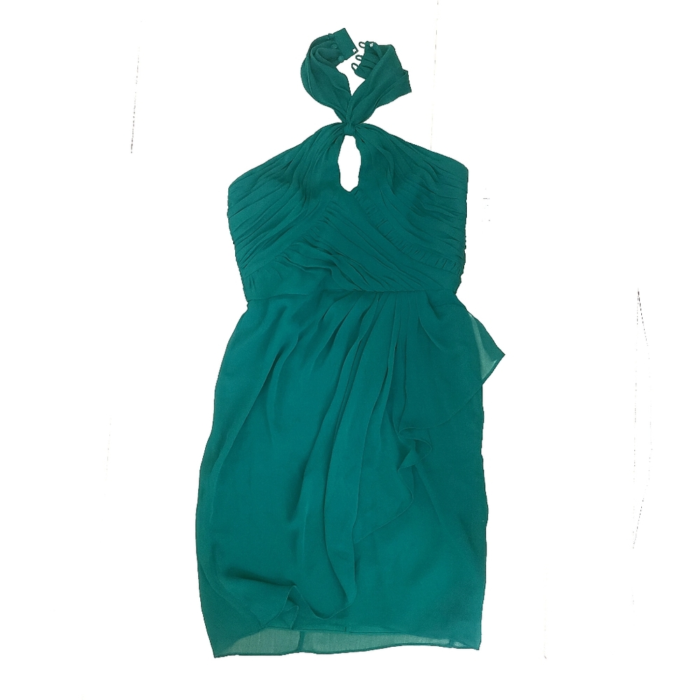 Badgley Mischka halter emerald dress